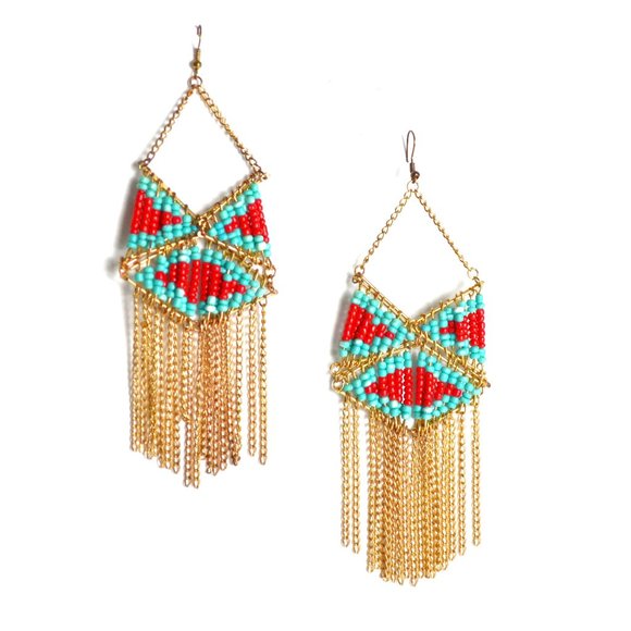 COPY - Vintage/Estate Handmade Southwestern Gold-Tone Chandelier Earrings "BEAU… - Picture 1 of 3